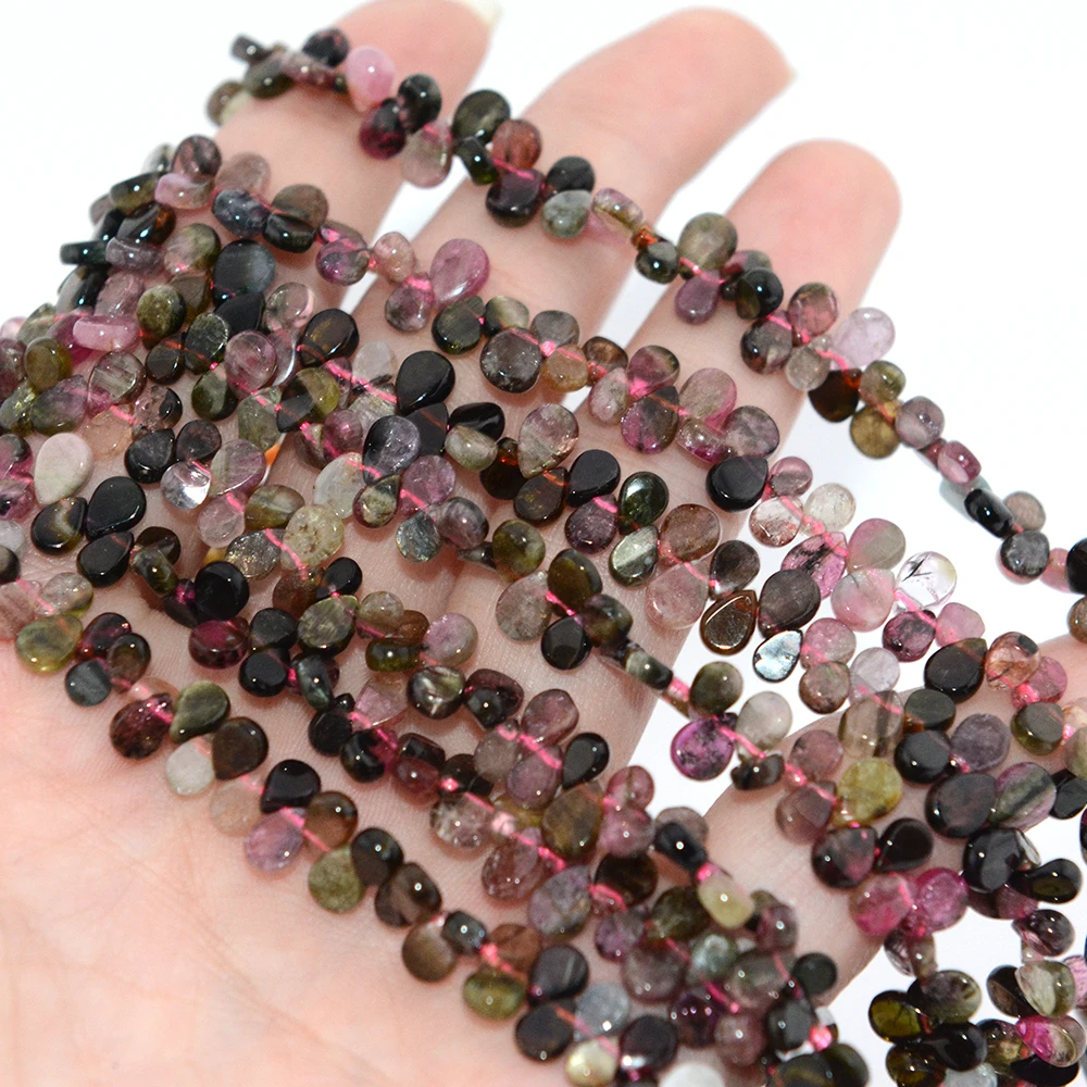 Natural Mixed Color Tourmaline Flat Water Drop Beads Rough Size 3x4mm-5x6mm，Strand Length 39cm,DIY Bracelet/Necklace 6