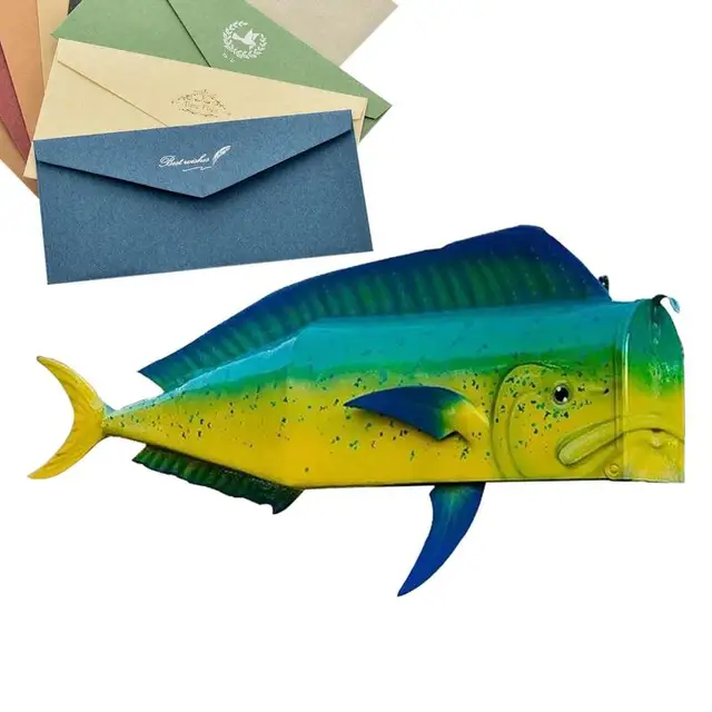 Fish Shape Postafiók Fém Halak Vicces Levélbox Időjárásálló Állati Postaláda A Kerti Dekoráción Kívüli Gazdaságokhoz - Image 2