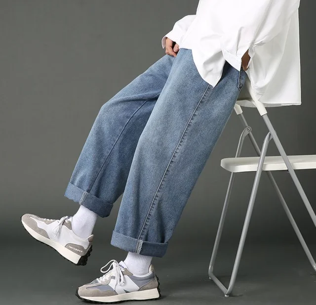 Men Jeans Wide Leg Denim pants Loose Straight Baggy Men's Jeans hip hop  Streetwear Skateboard Neutral