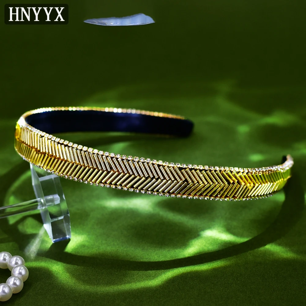 HNYYX  Bling Crystal Headband for Women Thin Edged Gold Color Headwear Fashion Party Hair Accessories New Style Hairhoops A17