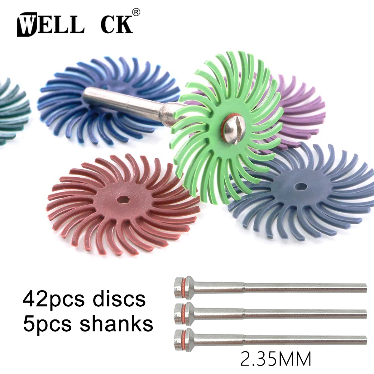 WELL CK 42Pcs/Pack Dental Composite Spiral Finishing Polishing Disc Kit Wheel and Dental Lab Polishing Shank Mandrel 2.35mm