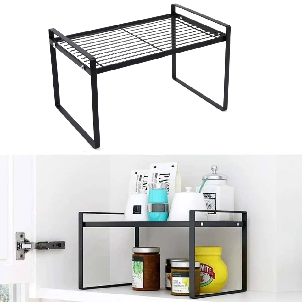 24CM White/Black Stackable Countertop Shelf Organizer for Cupboard Cabinet  Spice Storage Rack Kitchen Novel Kitchen Accessories