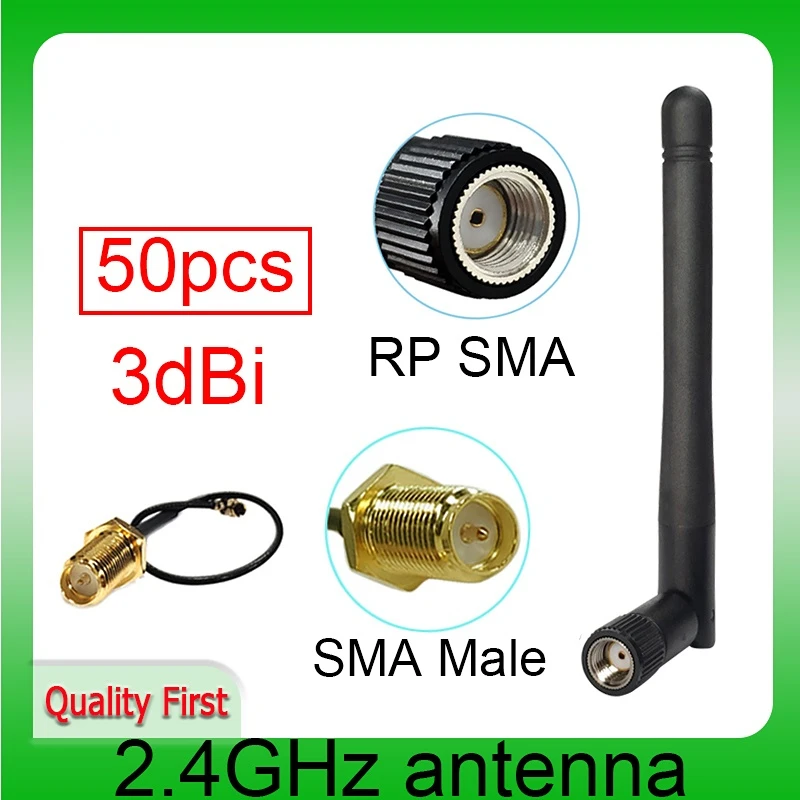 

50 шт. антенна 2,4g 3dbi sma Розетка wlan Wi-Fi 2,4 ГГц антенна IPX ipex 1 SMA штекер Удлинительный кабель iot модуль антенна