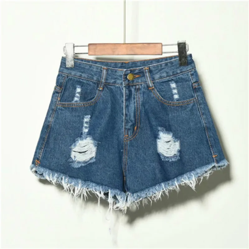 2025 New High Waist Tassel Broken Denim Shorts Female Summer Korean Version Raw Edge Wide Leg Loose Plus Size Jean Shorts Women 4