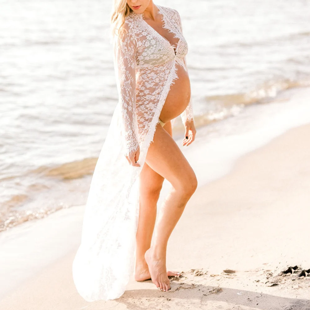 Sexy Perspective Maternity Photoshoot Dress Lace Fancy Pregnancy Dresses For Baby Showers Gown Pregnant Women Photography Props