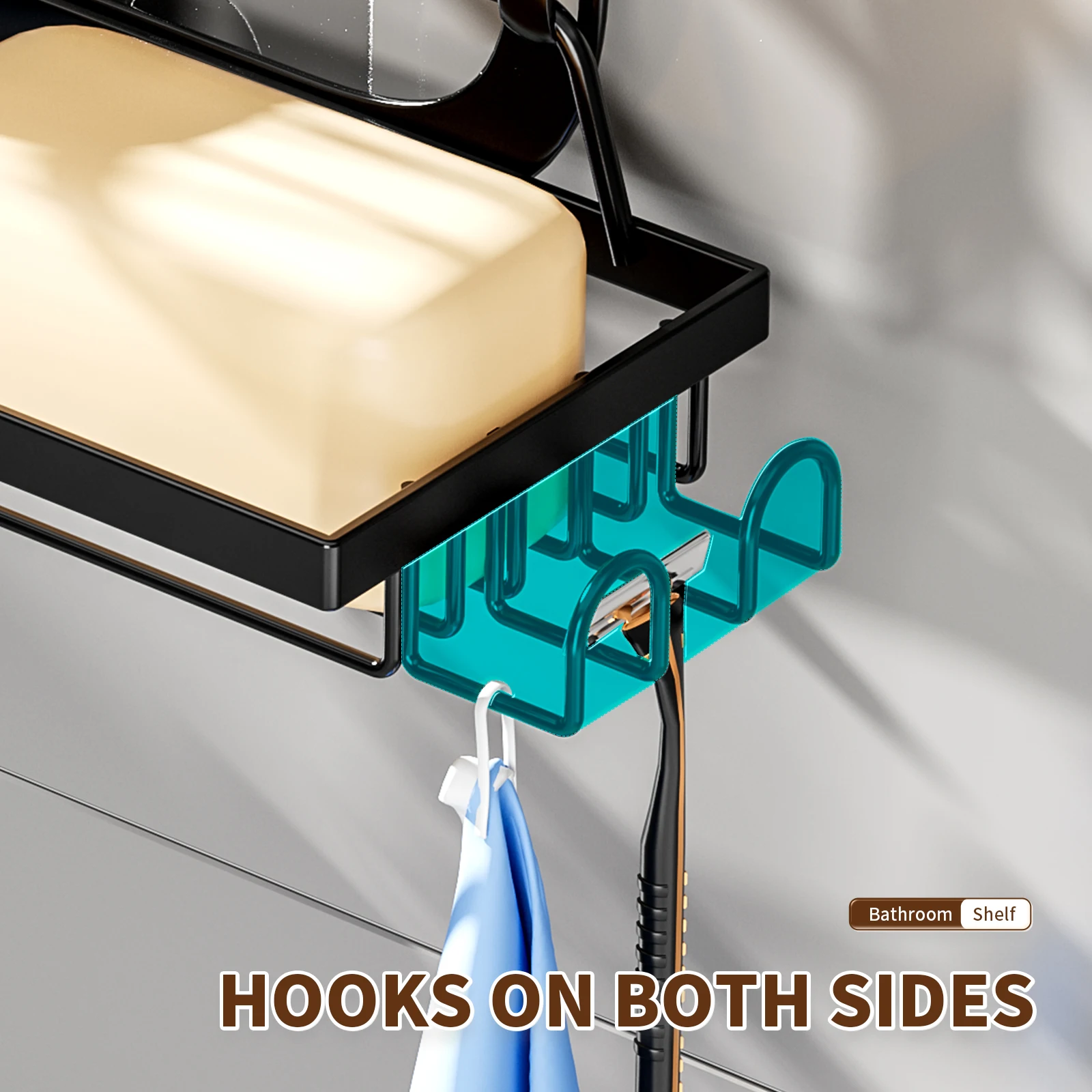 Bathroom Shower Head Hanging Rack Shower Storage Holder 4 hooks Metal Iron Rustproof Punch Free for shower caddy basket
