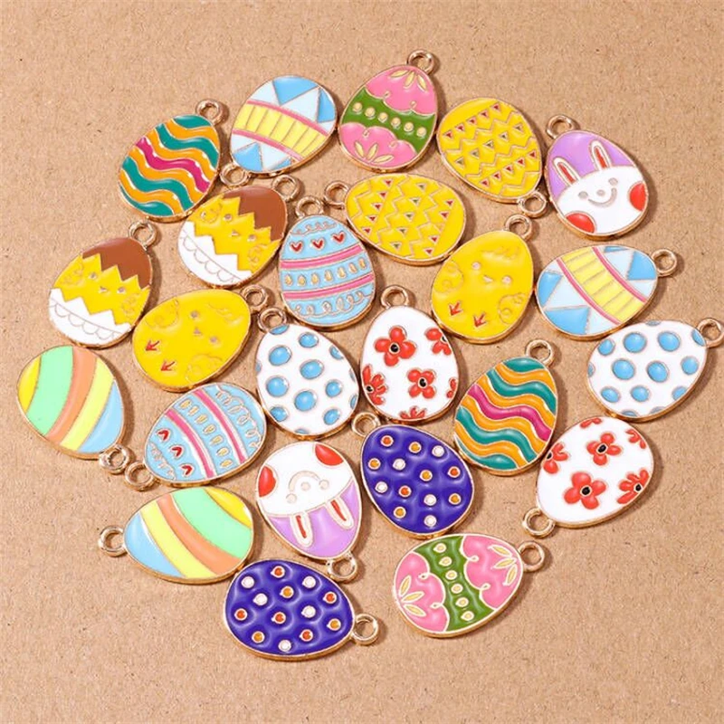 10pcs Kawaii Enamel Easter Egg Charms for Jewelry Making Drop