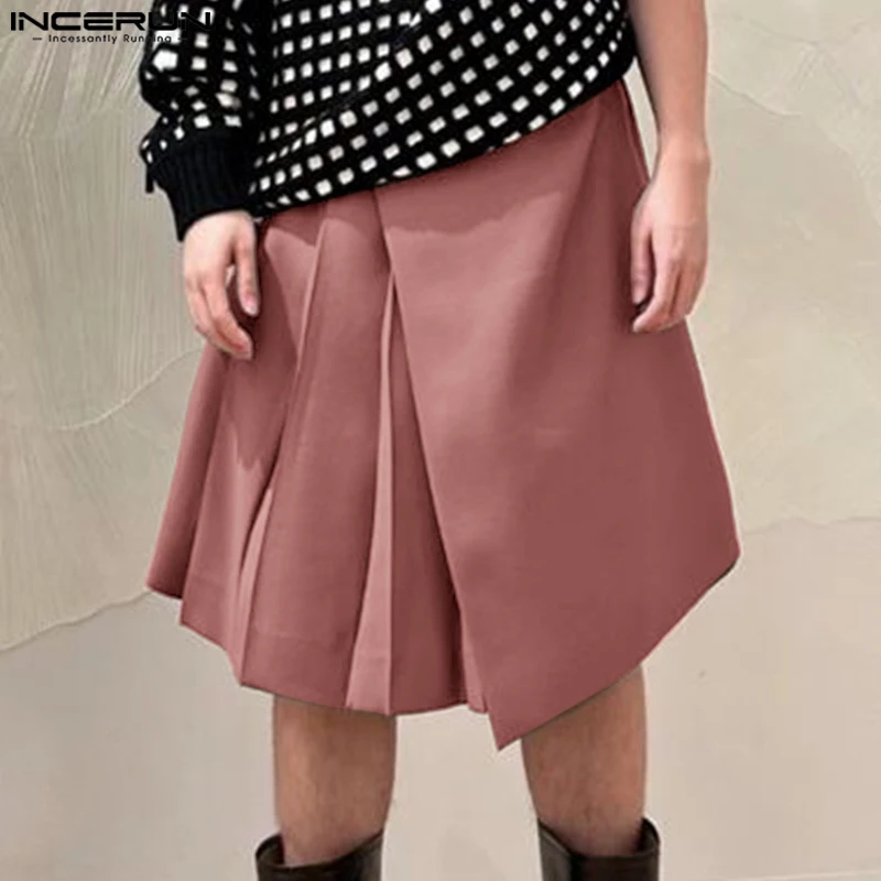 

Шорты INCERUN мужские Плиссированные, однотонные повседневные нестандартные, на пуговицах, модная уличная одежда, для отдыха, лето 2024