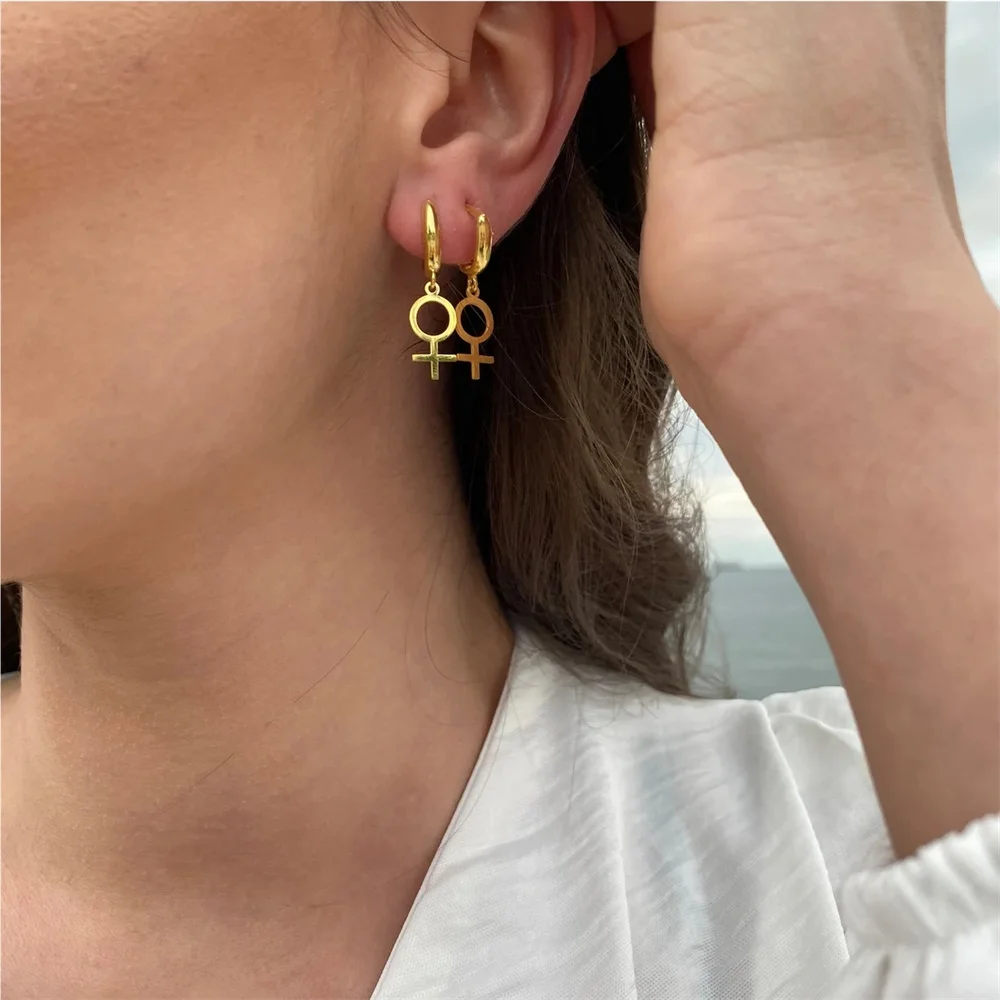 Stainless Steel Venus Symbol Dangle Earrings for Women Girls Charm Statement Female Symbol Feminist Lesbian Pride Jewelry