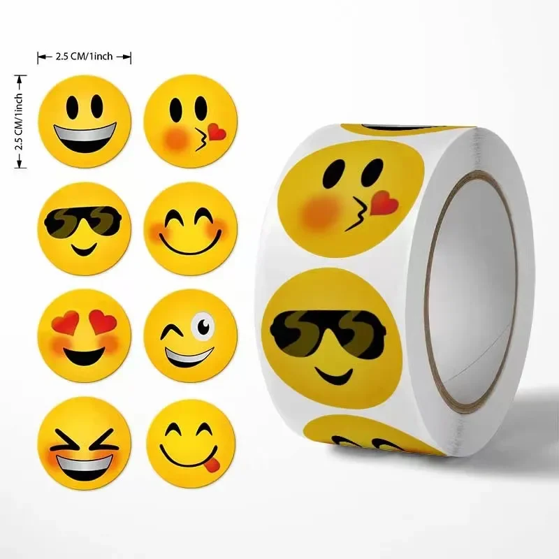 Smiley Stickers 500pcs/Roll Colorful 8 Playful Expressions 2.5cm Round for School Journals Fridge Office Decor
