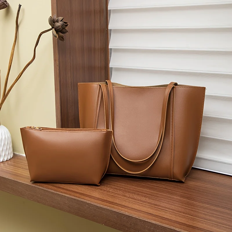 Set di borse nere da donna da 2 pezzi, borsa di grande capacità, chiusura magnetica, borsa tote retrò versatile, borse a tracolla casual quotidiane