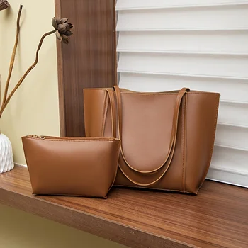 Set di borse nere da donna da 2 pezzi, borsa di grande capacità, chiusura magnetica, borsa tote retrò versatile, borse a tracolla casual quotidiane