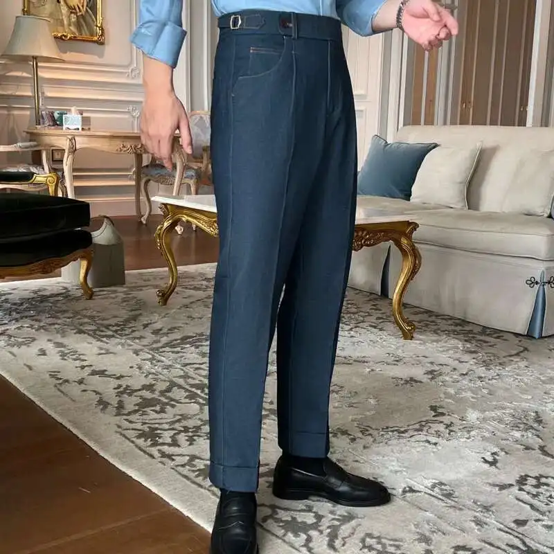 Denim Trousers Pant For Man Office Trouser Men Business Casual Pant British Social Club Outfits Pantalones Hombre