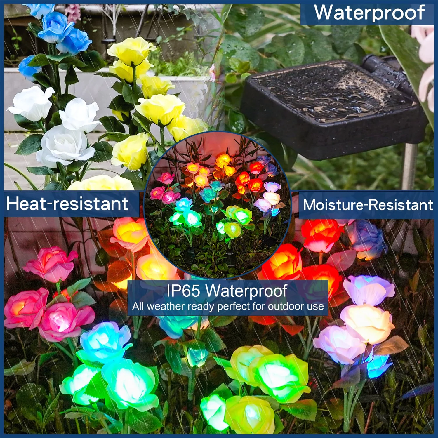 Waterproof LED Solar Rose Flower Pathway Lights