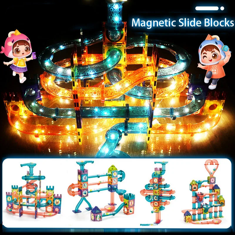 LED Magnetic Blocks Track Building Brick Bead Ball Children Toys Construction Competition Running Pipeline magnetic building blocks,magnetic assembly toy