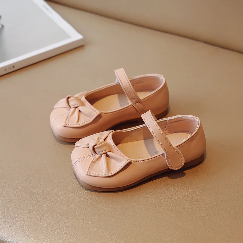 Girls' Flat Shoes Korean Style Kids Causal Princess Leather Shoes Fashion Versatile Children's Walking Solid Color Bowtie