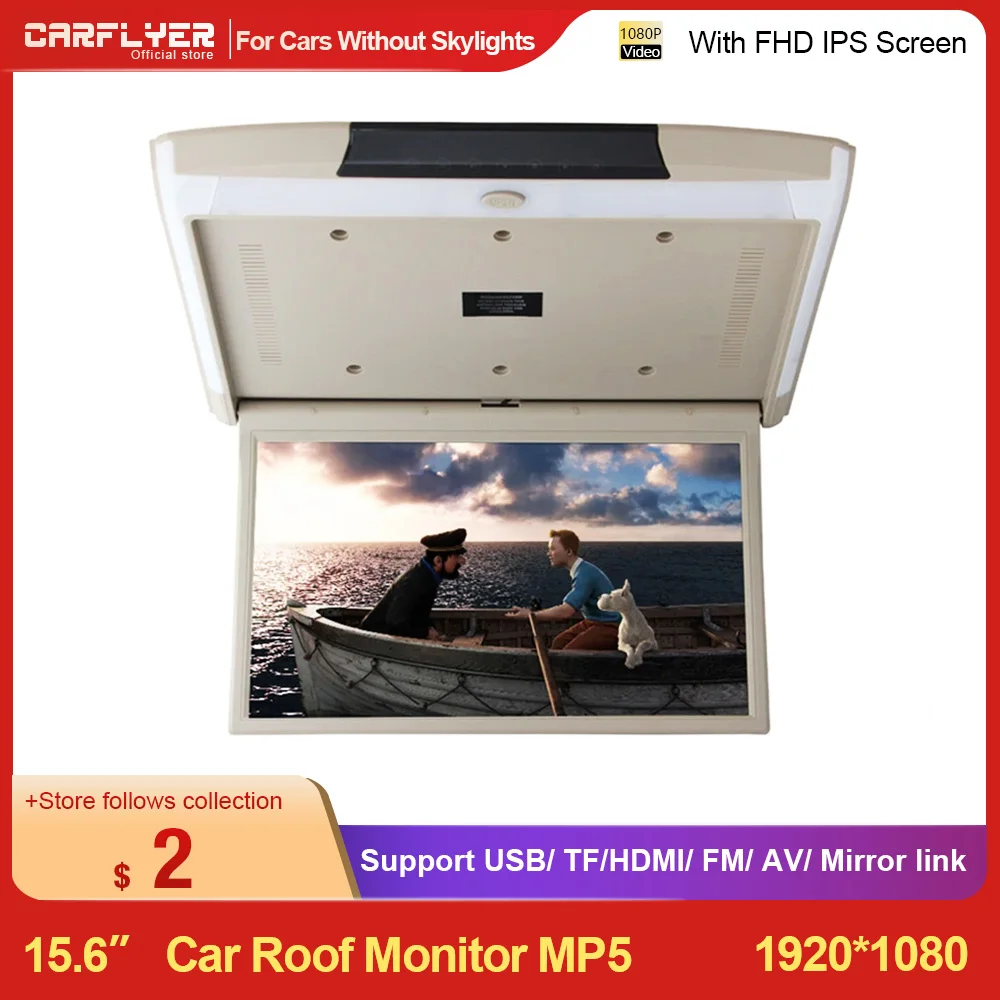 

15.6'' Car Roof Monitor LCD Flip Down Screen Overhead Multimedia Video Ceiling Roof Mount Display Build in IR/FM Transmitter USB