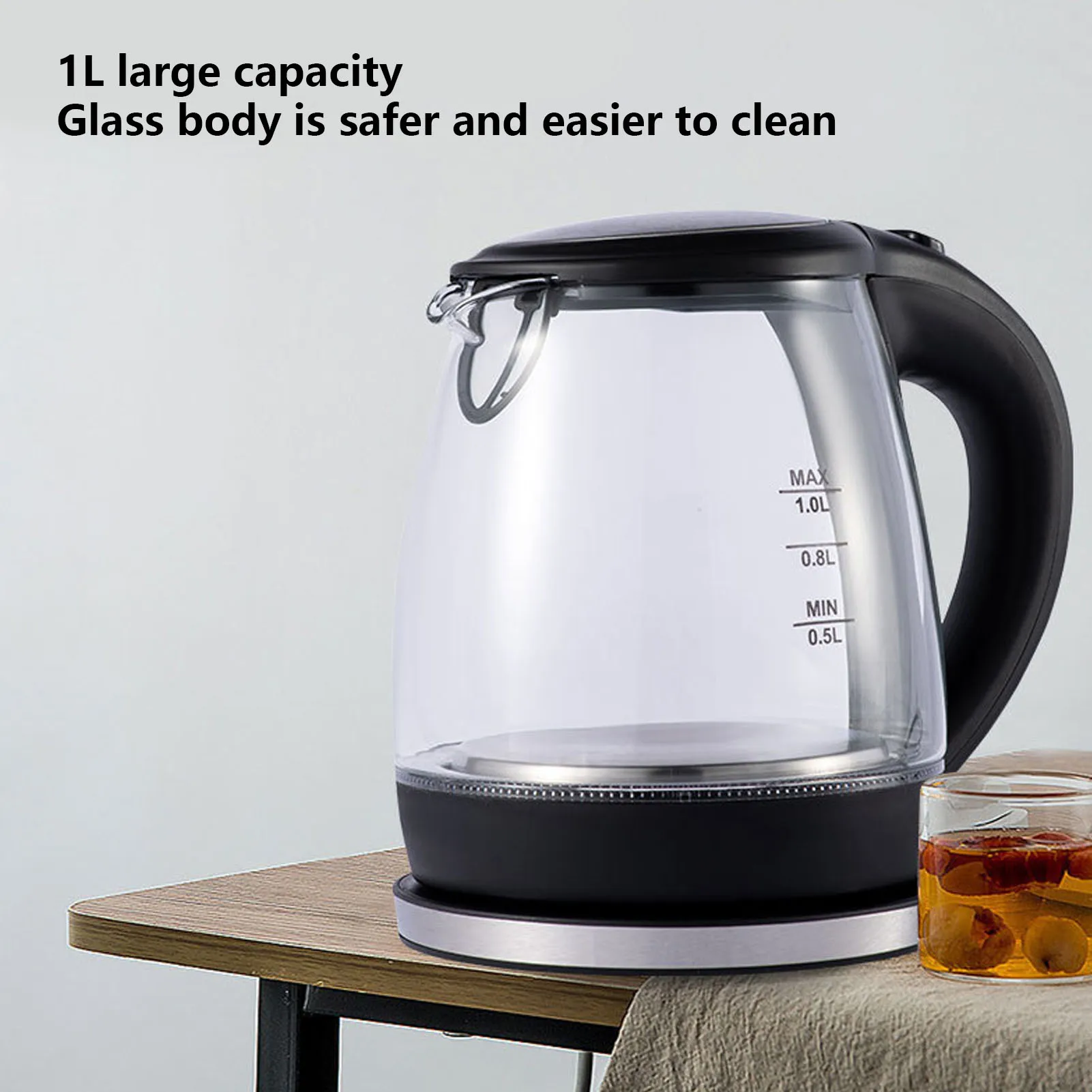 1L Electric Glass Kettle With 2000W Kitchen Appliances Automatic Power Off Blue Light Electric Boiling Tea Pot 220-240V