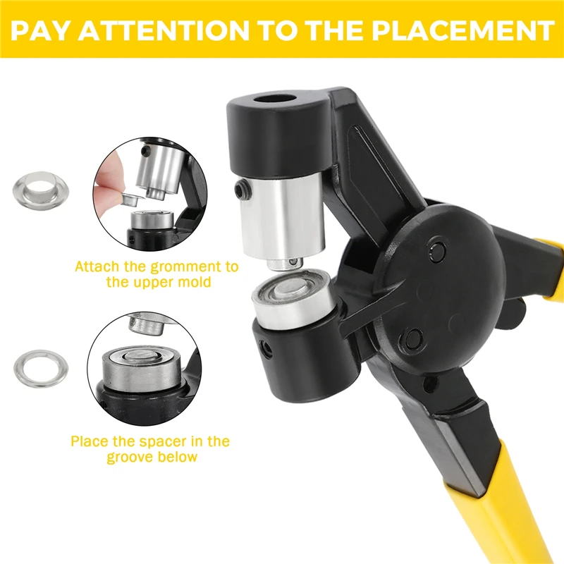 Handheld Hole Punch Pliers Grommet Tool Kit Eyelet Setter 500 Grommets 10/12mm for Belt Craft Rubber Poster Tarp Leather Canvas