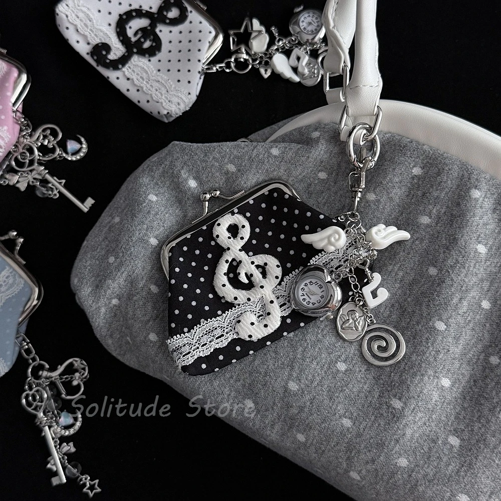 Charming Vintage-Inspired Y2K Lace Coin Purse with Rose Details and Hanging Pendant
