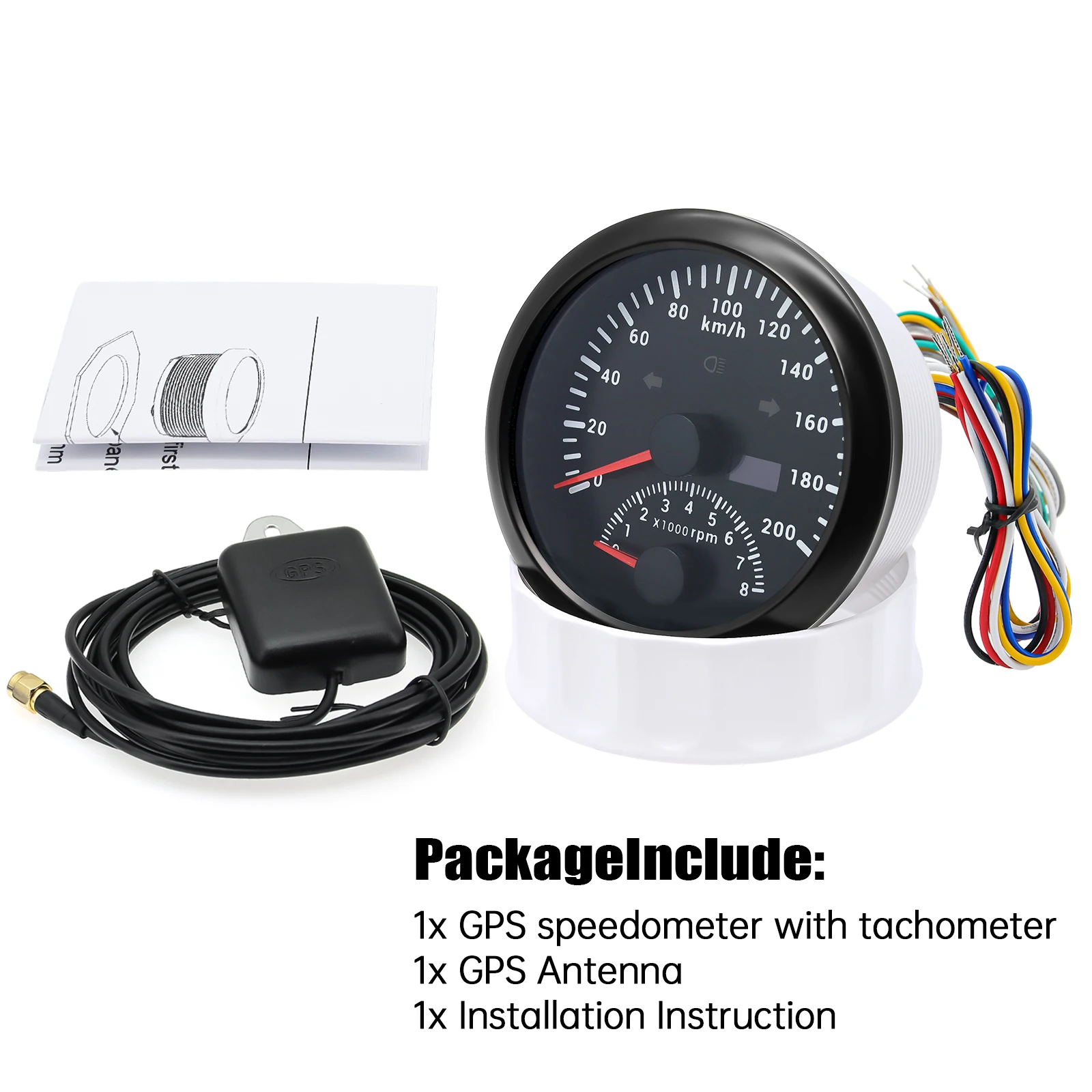 Tachimetro GPS Per Auto E Barche - Display LCD 85mm, 0-200 Km/h, 0-8000 Giri, Impermeabile IP67, 12V/24V