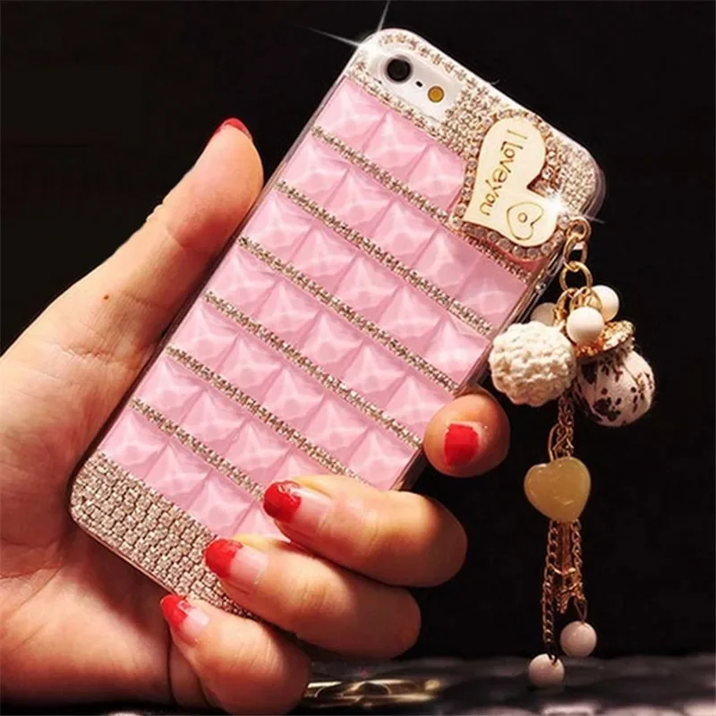 Rhinestone Crystal Bling Phone Case with Soft Back Pendant