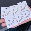Classic 3 Pairs Square Heart Round Cubic Zircon Stud Earrings Set Gold/Silver Color Crystal Jewelry 2