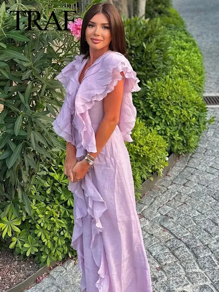 

Женское платье с оборками в несколько рядов, с V-образным вырезом