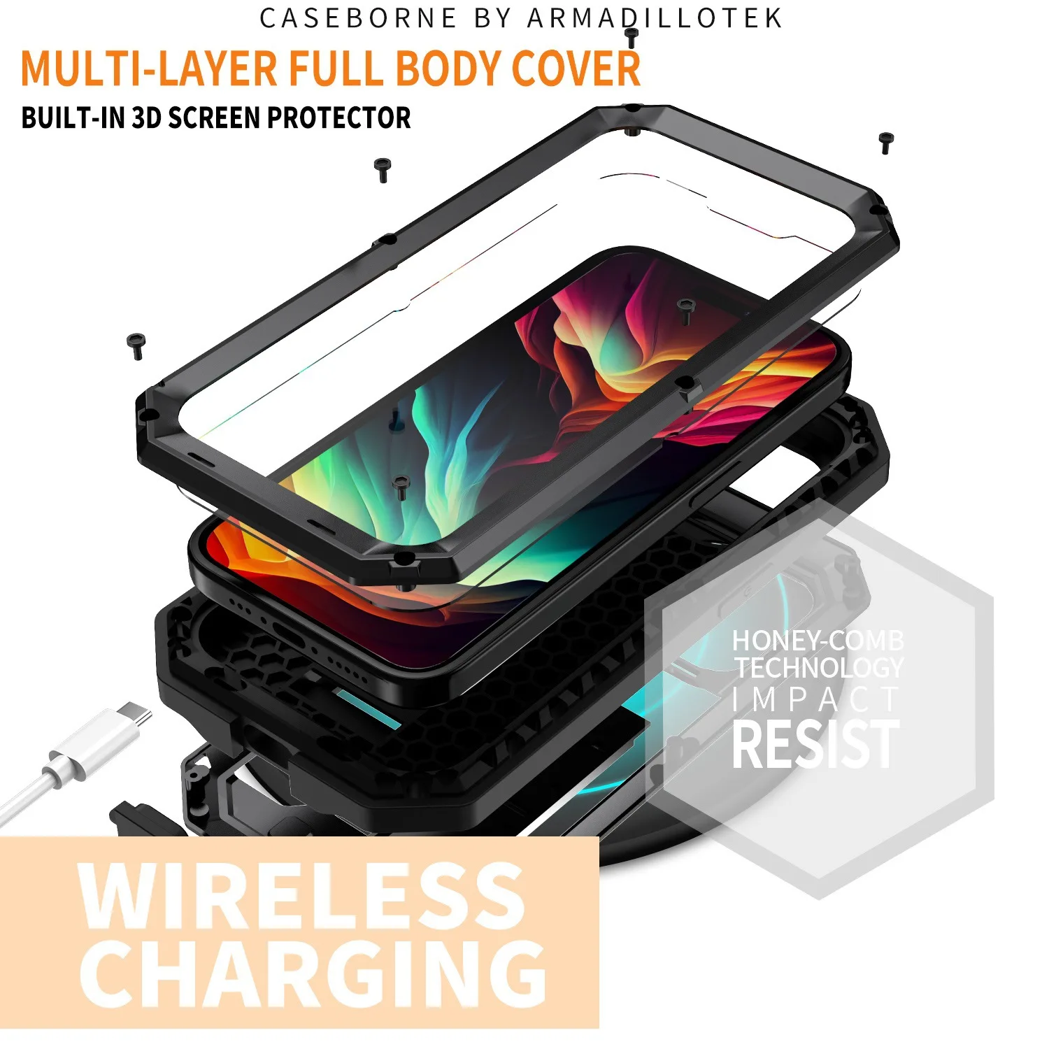 R-just Luxury Shockproof Metal Case For Iphone 15 Pro Max Plus With Stand Built-in Camera Screen Protector Cover Funda Coque