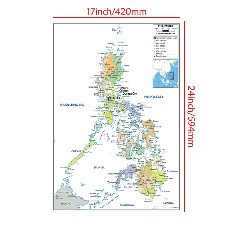 42*59cm The Philippines Administrative Map Wall Decorative Canvas Painting Unframed Poster and Print Living Room Home Decoration
