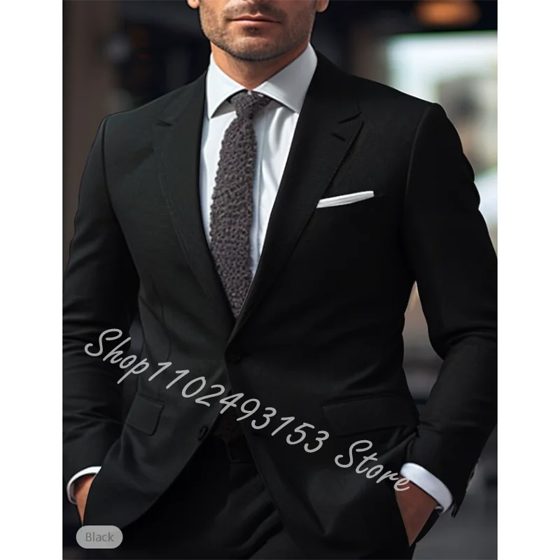 Men Suits 2 Pieces Classic Navy Blue Wedding Suits for Men Tuxedos Blazer Handsome Jacket Pants Slim Fit Outfit Costume Homme