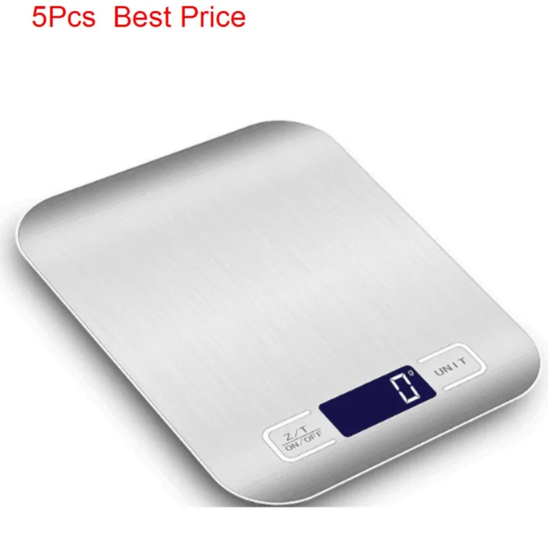 5 개/몫 디지털 주방 저울 5kg 10kg/1g 스테인레스 스틸 LCD 전자 식품 다이어트 우편 균형 측정 도구 무게 천칭 자리