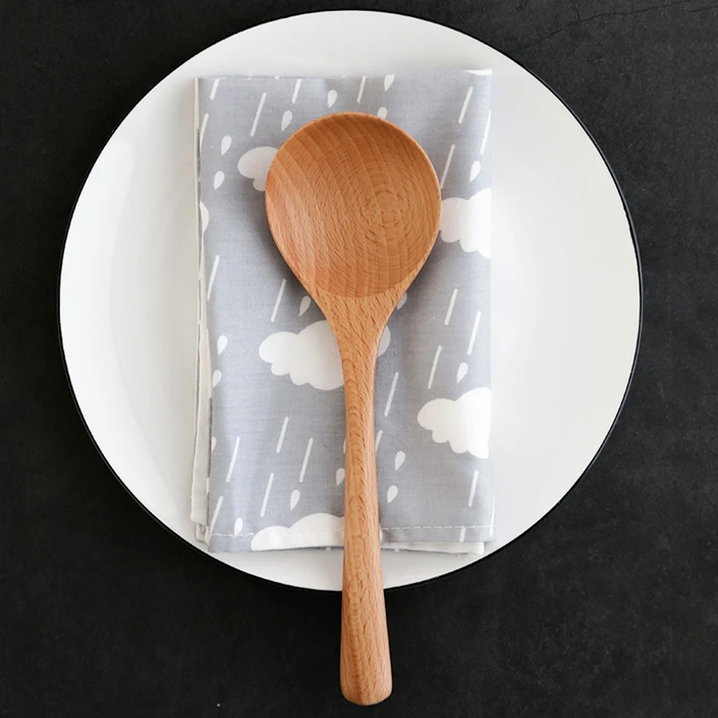 4Pcs Wooden Spoon Beech Wood Soup Spoon Japanese Kitchen Serving Spoons Big Noodle Ramen Rice Soup Ladle Wooden Tableware