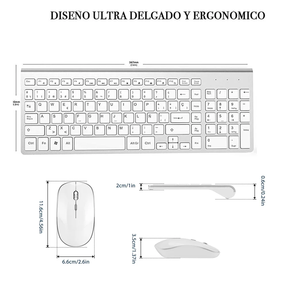 Jomaa-conjunto de Mouse e Teclado sem Fio Design Ergonômico Clique Silente Computador Laptop Desktop Comb Espanha - Imagem 5