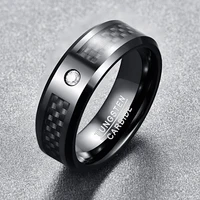 BONLAVIE 8mm Tungsten Carbide Ring Black Polishing Round Zircon Black Carbon Fiber Ring Engagement Wedding Rings for Men 2