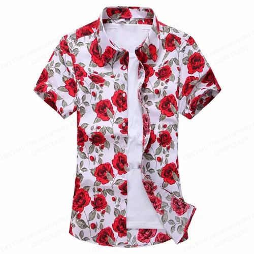 Summer Floral Hawaiian Shirts Men Fashion Short Sleeve Shirt Flower Blouse Turn Over Collar Casual Lapel Camisas Men's Clothing 6