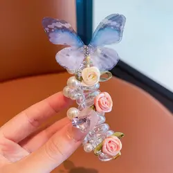 Sweet Butterfly Rose Hair Hoop - Children's Braided Hair Rope & Headwear Accessory (Blue)