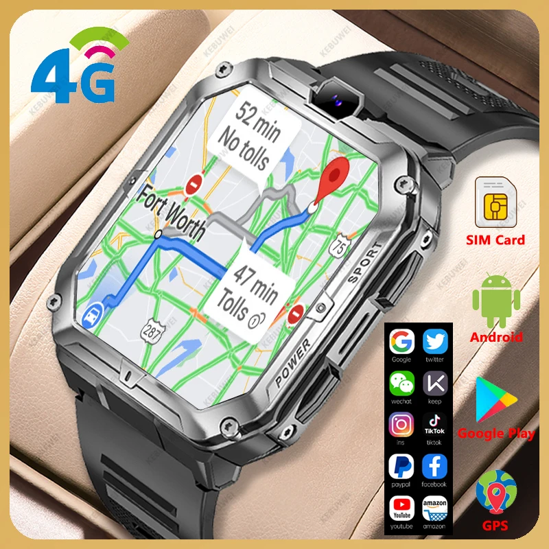 

4G SIM Card Smart Watch 1.96-inch Dual Cameras GPS Wifi NFC Call Google Play IP67 Android 8.1 Bluetooth Men Women Smartwatch