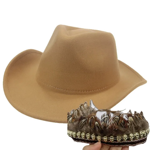 Cowboy Hat Cowgirl Man Hat Hats for Women Fedoras Western Cowboy Solid Camel Wide Brim Band Accessories Hat New Chapeau Cowboy yellow fedora Fedoras