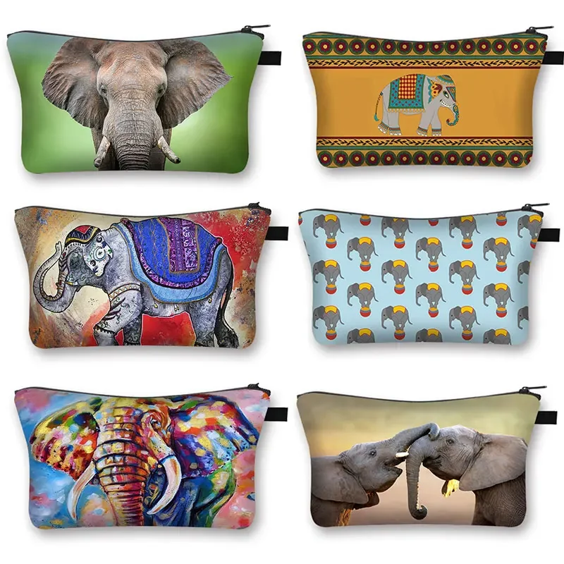 

African Elephant Girl Print Cosmetic Bag Travel Portable Leisure Toiletry Bag Cosmetic Case Cartoon Elephant Storage Bag Gift
