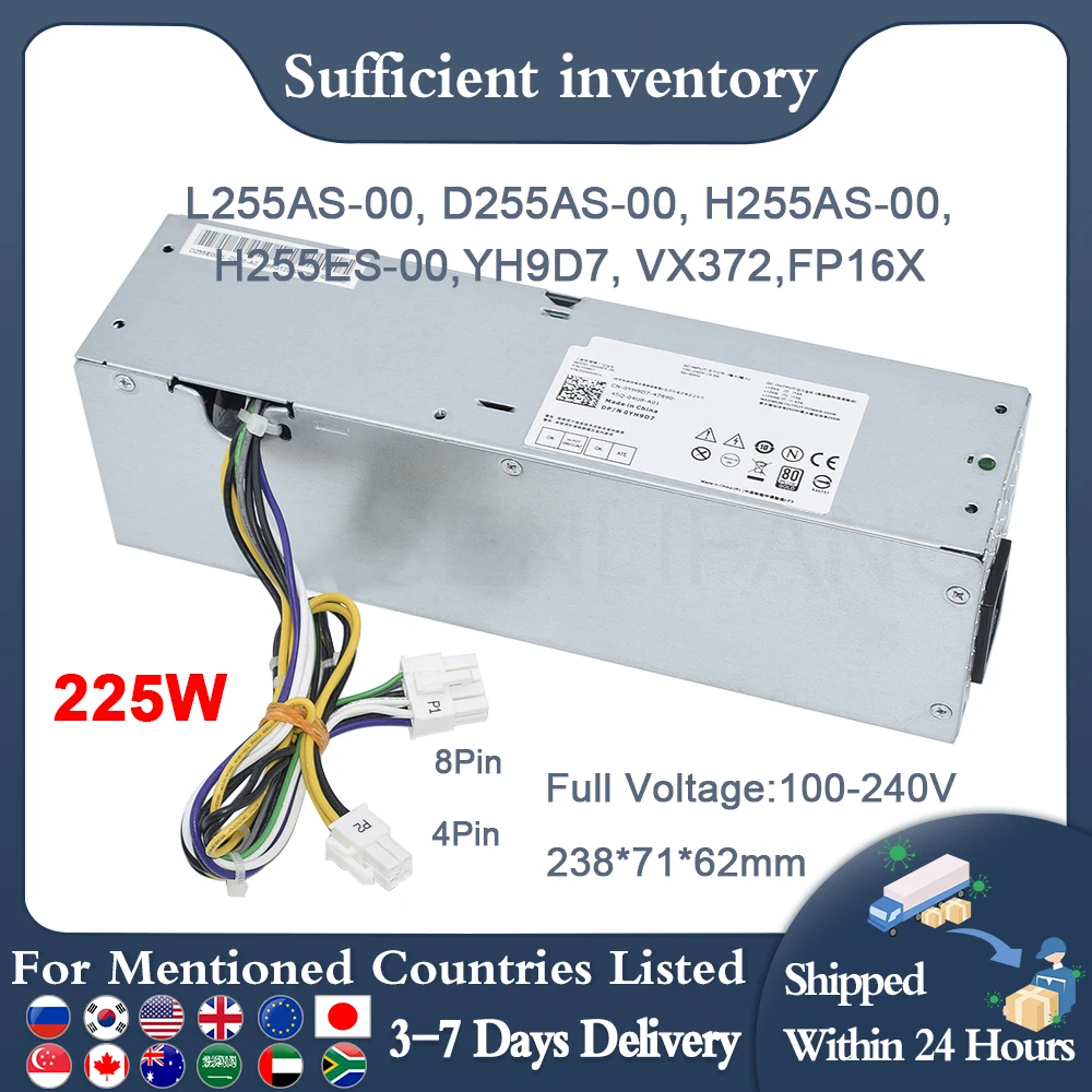 Genuíno Novo para Dell 3020 7020 9020 T7100 255w Power Supply L255as00 D255as-00 H255as-00 H255es-00 H255es-01 F255es-00 Yh9d7