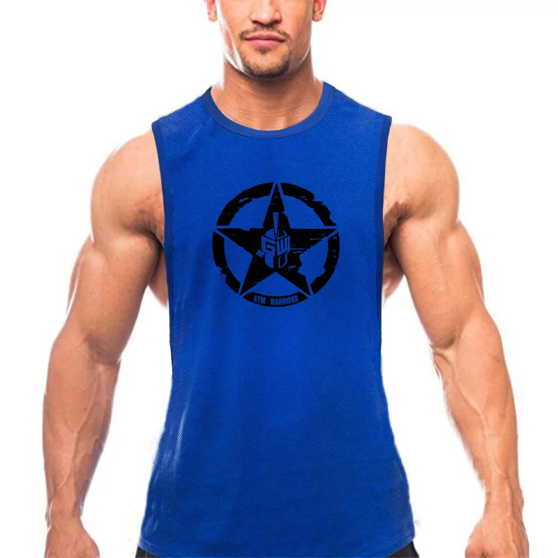Mens Fitness Running Vest Mesh Breathable Sleeveless T-Shirt Graphic Print Gym Bodybuilding Muscle Exercise Tank Top