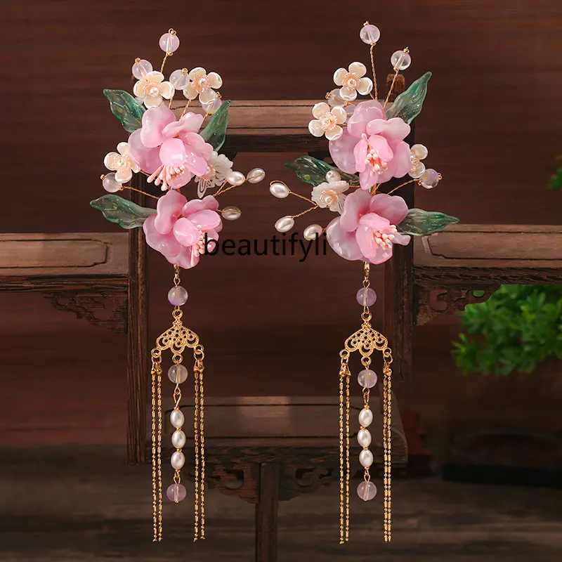 

yj Ancient Style Han Chinese Clothing Hair Accessories a Pair of Hairclips Tassel Buyao Barrettes Super Fairy Fresh