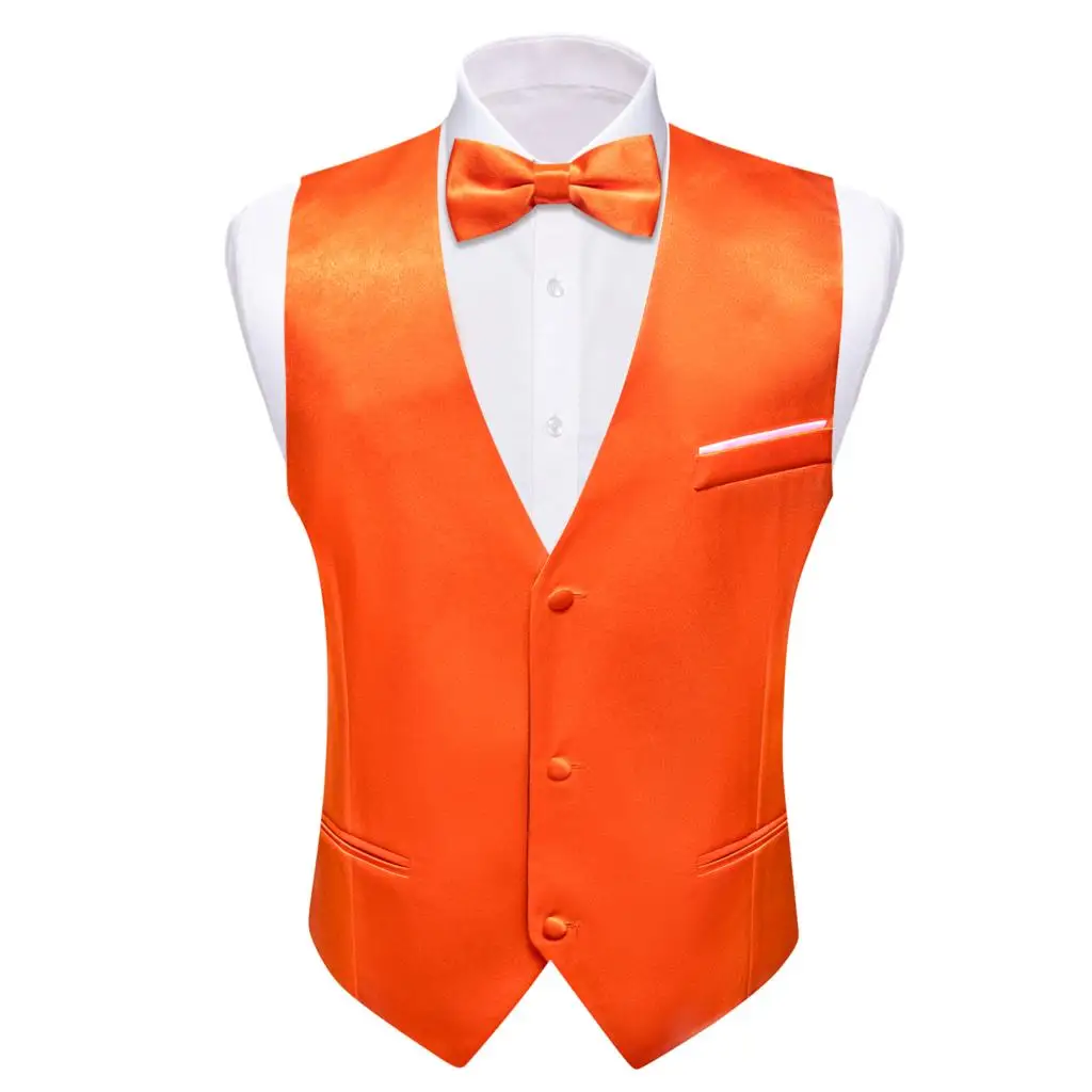 Elegant Silk Solid Vest for Men Orange Wedding Waistcoat Bowtie Tie Set Casual Formal Sleeveless Jacket Male Suit Barry Wang