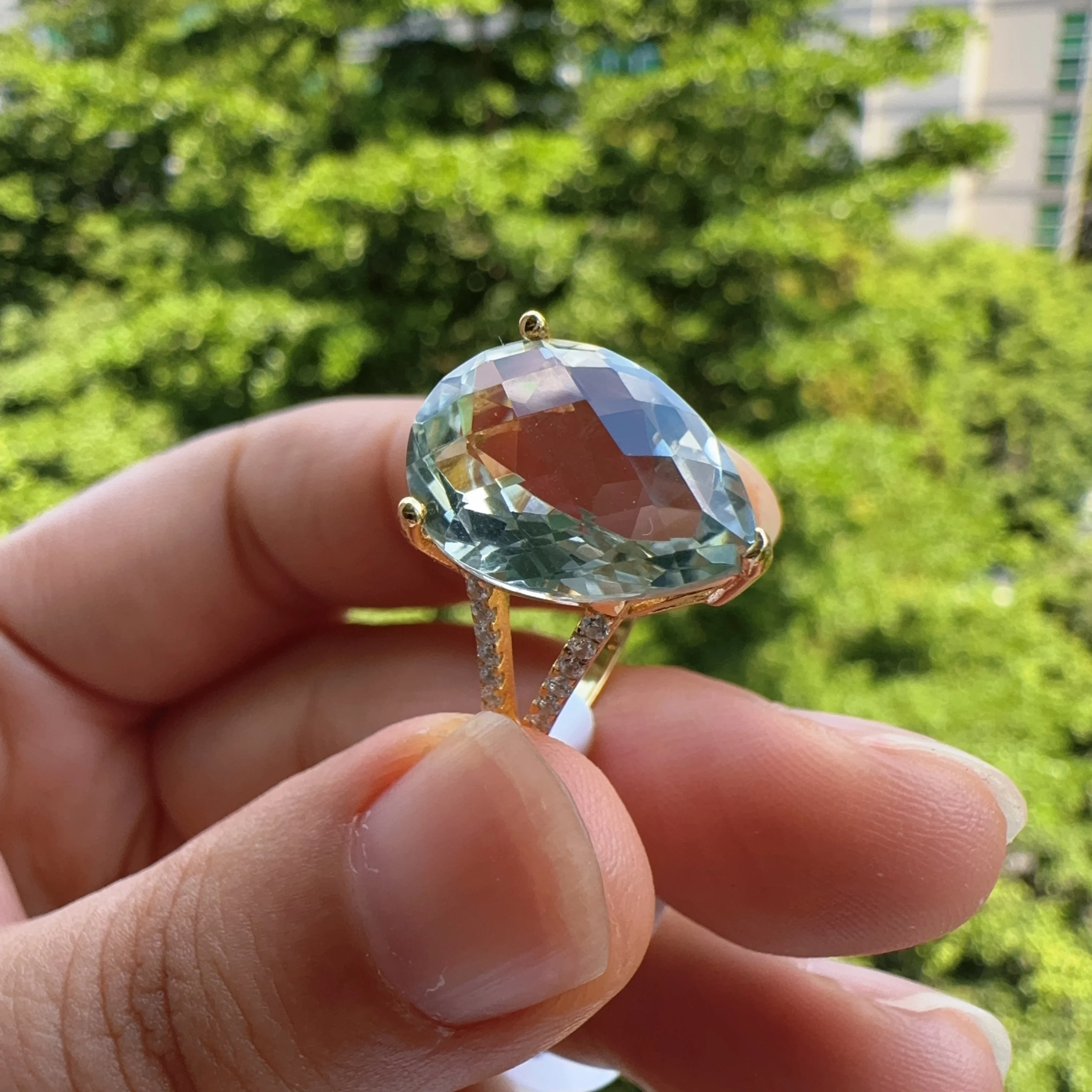 TBJ,New big natural green amethyst Ring in 925 sterling silver