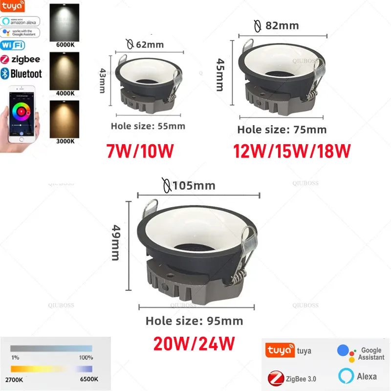 Zigbee Dimmable LED COB Spotlight Ceiling Lamp AC85-265V 7w10w12w15w20w Aluminum Recessed Downlight Round Panel Light Indoor Lig Led Downlight Led Spotlight
