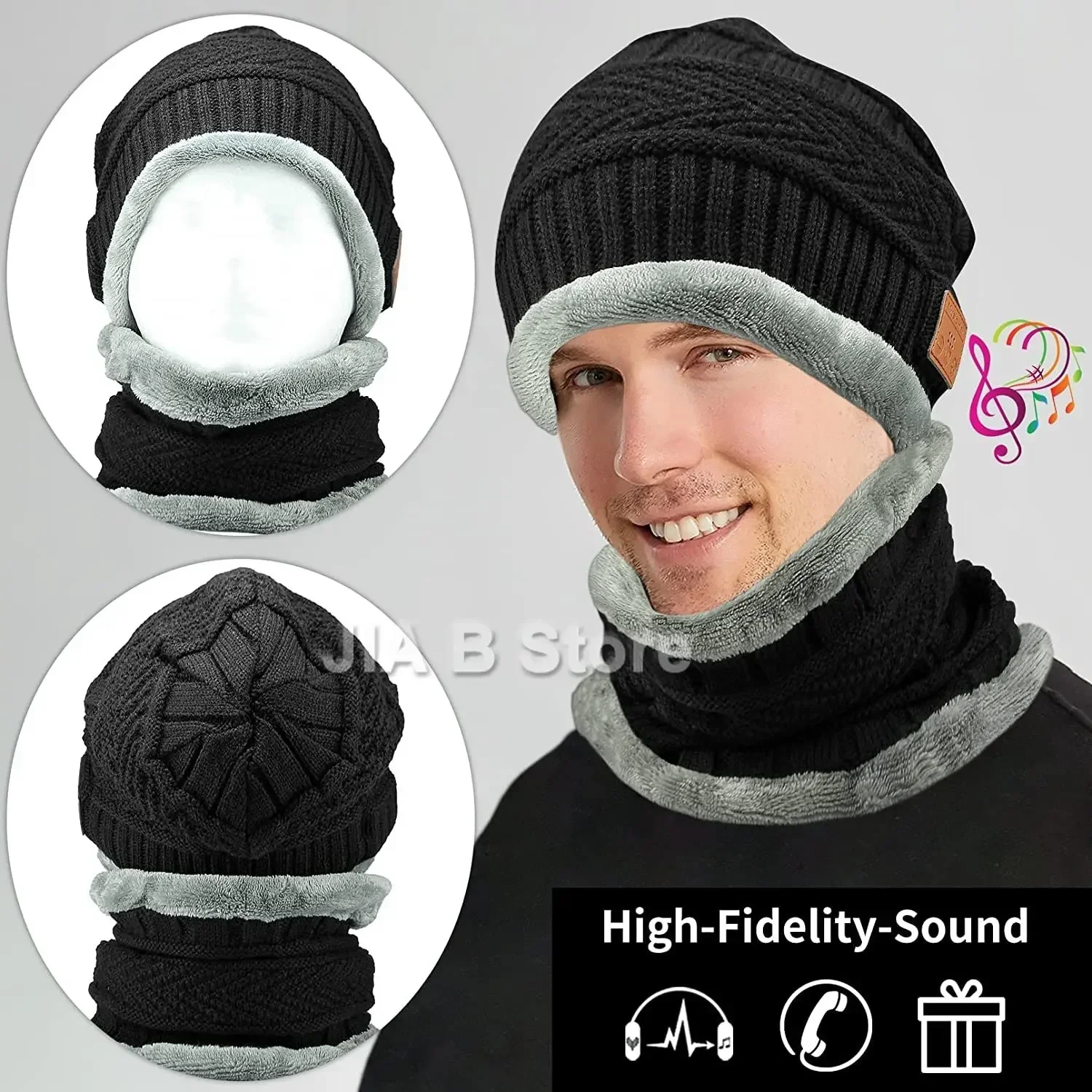 

2 in1 Bluetooth Beanie music Hat with bluetooth headphones,Winter Warm Knitted Fleece Hat with Scarf for Handsfree Outdoor Sport