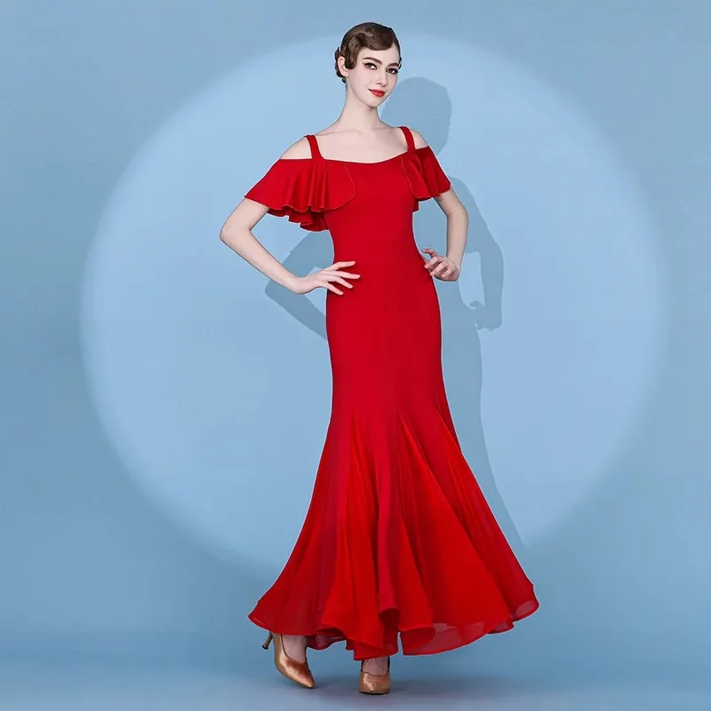 New Flying Sleeve Modern Dance Dress S9088 National Short Sleeve Standard Dance Practice Dress Available in Three Colors