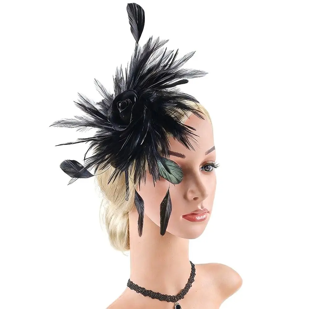 Retro Dual-Use Feder-Blumen-Haarband Haarspange Bunter Feder-Kopfschmuck Blumen-Kopfschmuck Hochzeit – Detail 7