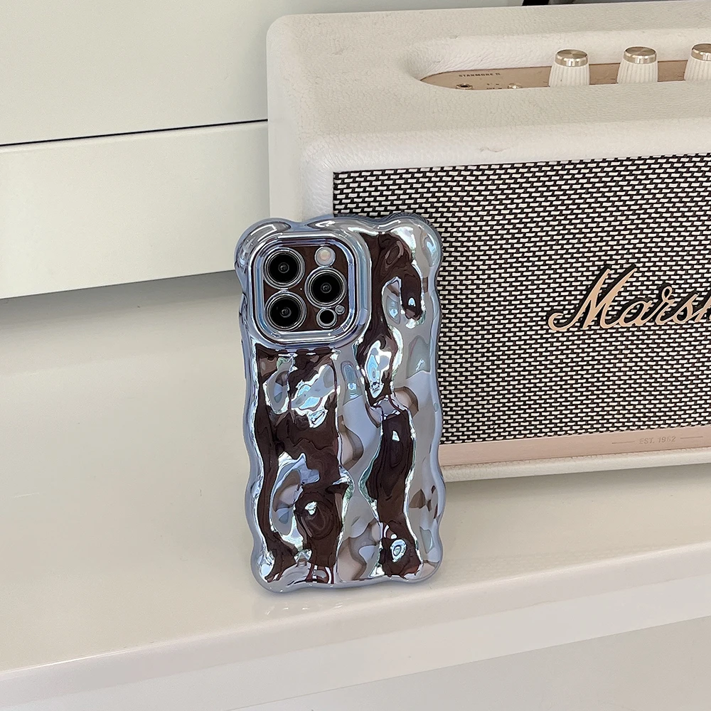 3D-Handyhülle mit Blasenwellenmuster für iPhone 17, 16, 15, 14, 13, 12, 11, Pro Max, galvanisierte, einfarbige, weiche, stoßfeste Abdeckung – Detail 9